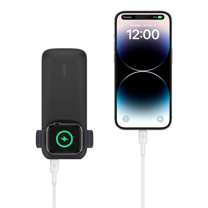 Belkin 10000 mAh Power Bank with 7.5W Fast Wireless Apple Watch & AirPods Pro (2nd Generation) Charger, 20W USB-C PD Port - Black-Power Bank-Belkin-computerspace