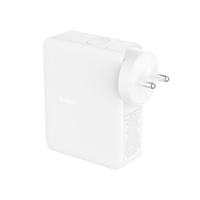 Belkin 140W GaN 4-Port (3X USB-C and 1x USB-A) PD 3.1 Fast Wall Charger, Compact Size, Compatible with MacBook Pro, MacBook Air, USB-C Laptops, iPhone 15 & Other USB-C Devices - White-Power Adapters & Chargers-Belkin-computerspace
