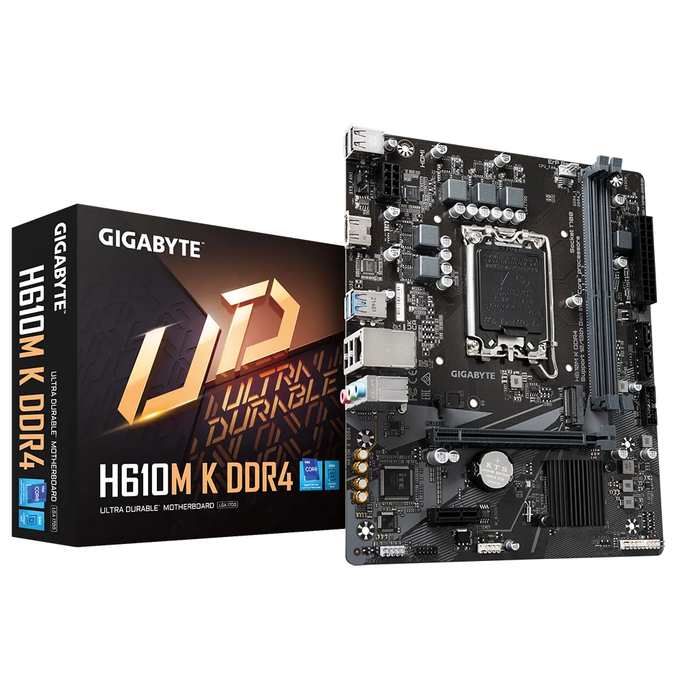 Gigabyte H610M K PCIe 4.0* Design, Gen3 x4 M.2, GbE LAN, Anti-Sulfur Resistor, Smart Fan 6 Motherboard-Motherboards-Gigabyte-computerspace