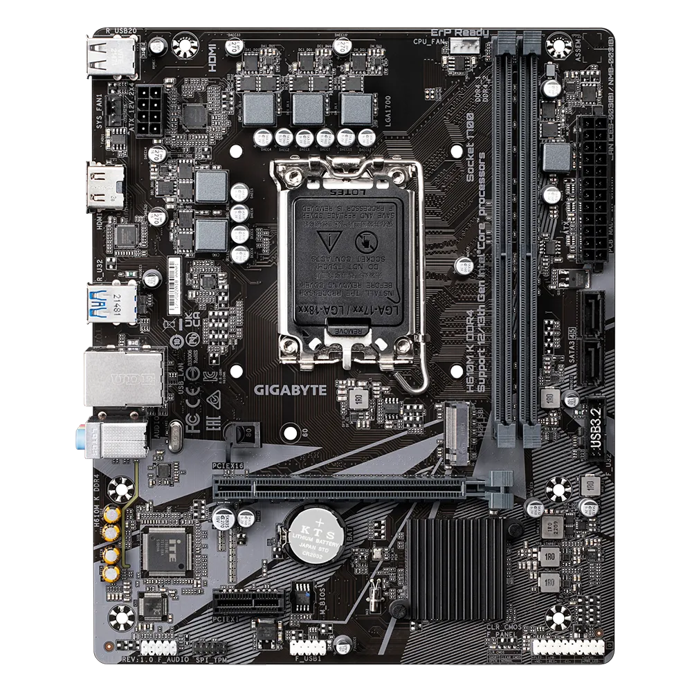 Gigabyte H610M K PCIe 4.0* Design, Gen3 x4 M.2, GbE LAN, Anti-Sulfur Resistor, Smart Fan 6 Motherboard-Motherboards-Gigabyte-computerspace