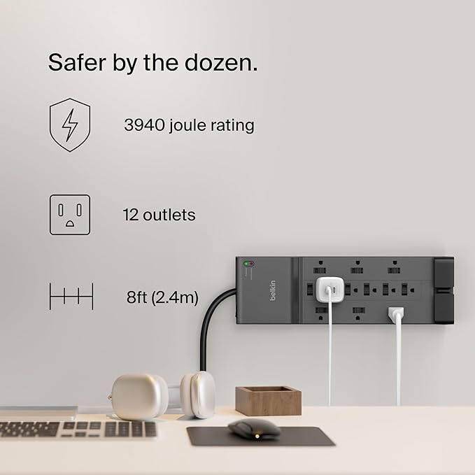 Belkin 12-Outlet Home/ice Surge Protector with 8 ft. Cord, Telephone and Coaxial Protection