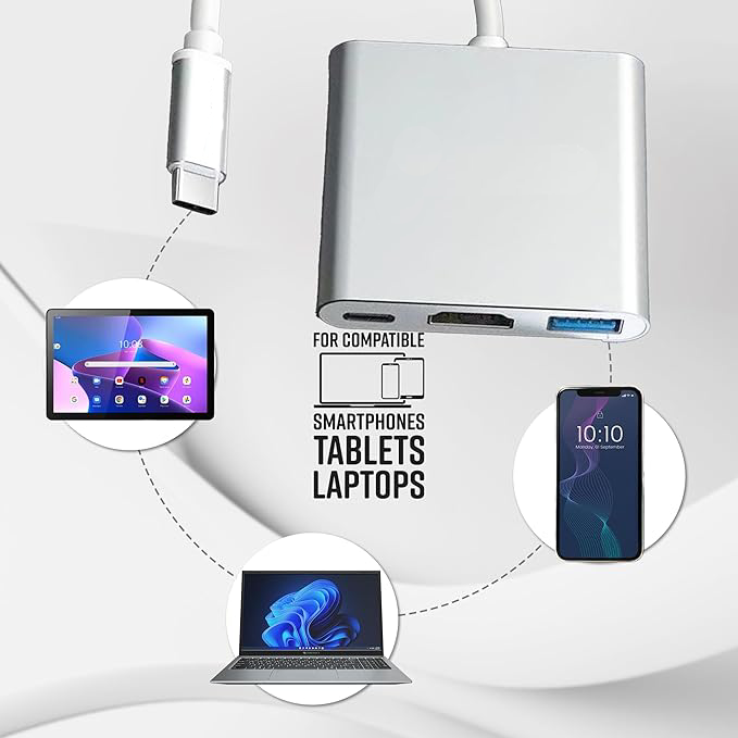 3 in 1 Type C Multiport Hub with 4K HDMI, USB 3.0, Type C PD - 100 Watts, Aluminium Body, Compatible with MacBook | Samsung DeX | Windows Laptop