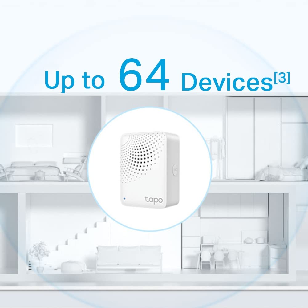 TP-Link Tapo H100 IoT Smart Hub with Chime | Smart Alarm and Doorbell | Smart Actions with Sensors, Switches & Buttons | Connect with up to 64 smart devices, Compatible with Alexa, Google Assistant, WiFi