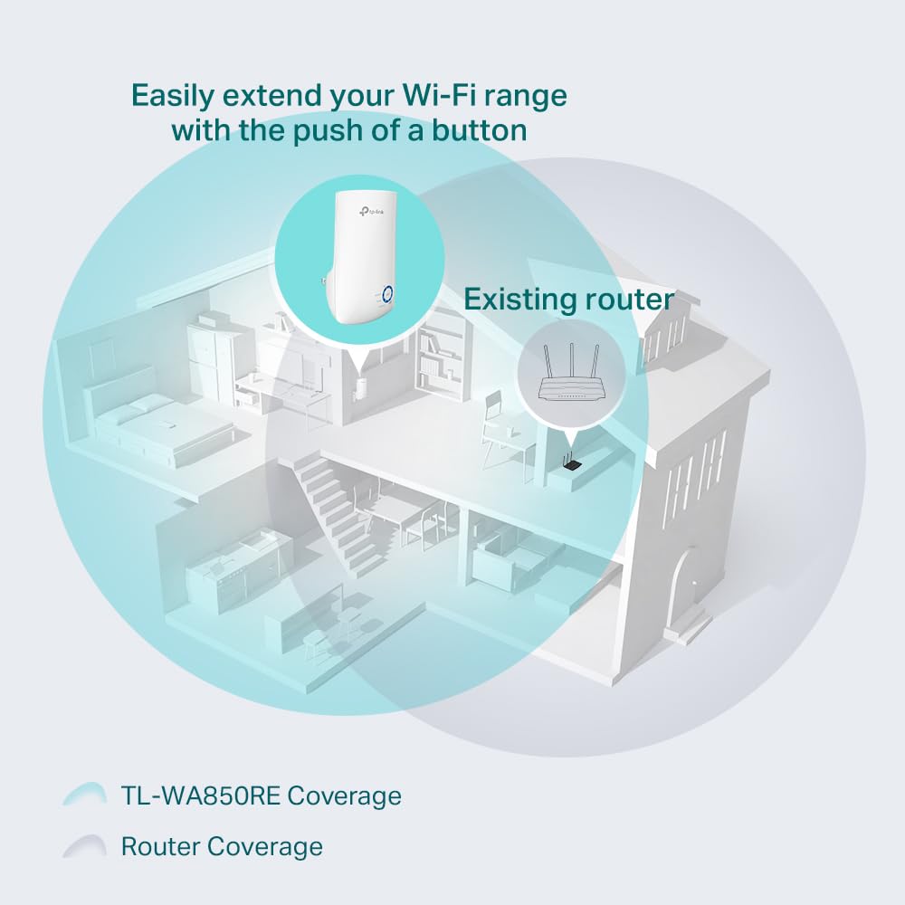 TP-Link TL-WA850RE N300 Wireless Range Extender, Broadband/Wi-Fi Extender, Wi-Fi Booster/Hotspot with 1 Ethernet Port, Plug and Play, Built-in Access Point Mode