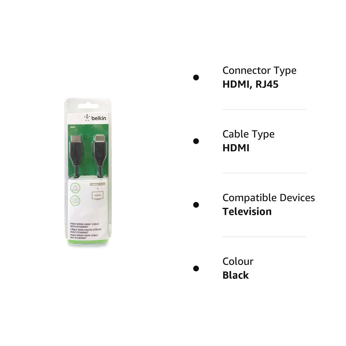 Belkin 2 Meter (6.6 Feet) High-Speed Nickel-Plated HDMI Cable, Supports 3D, 4K, 1080p, Audio Return and Ethernet for TV - Black-Computerspace-computerspace