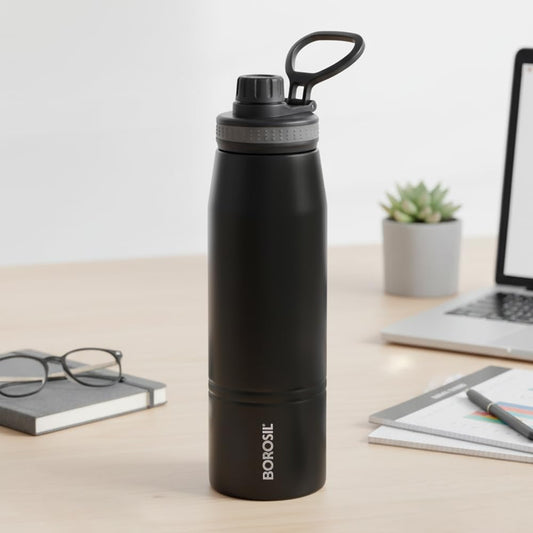 Borosil 900ml Gosports Stainless Steel Water Bottle | Double Wall Vacuum Insulated Flask | Hot 14 Hrs & Cold 18 Hrs | Leakproof, BPA Free | ISI Certified | 1 Year Warranty