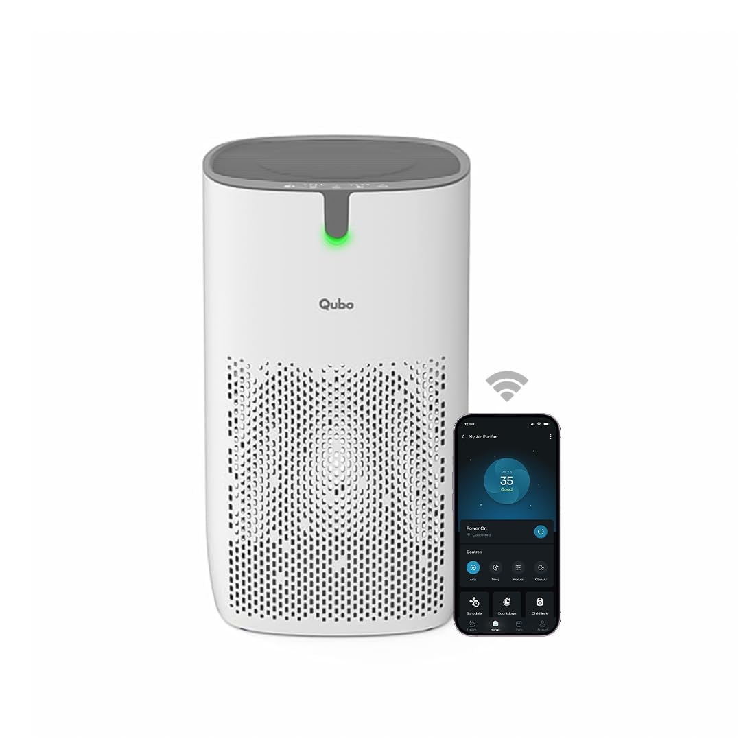 Qubo Smart Air Purifier Q600 for Home by Hero Group | 600 Sqft | 99.99% Allergen Removal | HEPA H13 | 9000 Hrs Filter Life | App & Voice Control | Energy Saving | Ultra-Quiet BLDC Motor (White)
