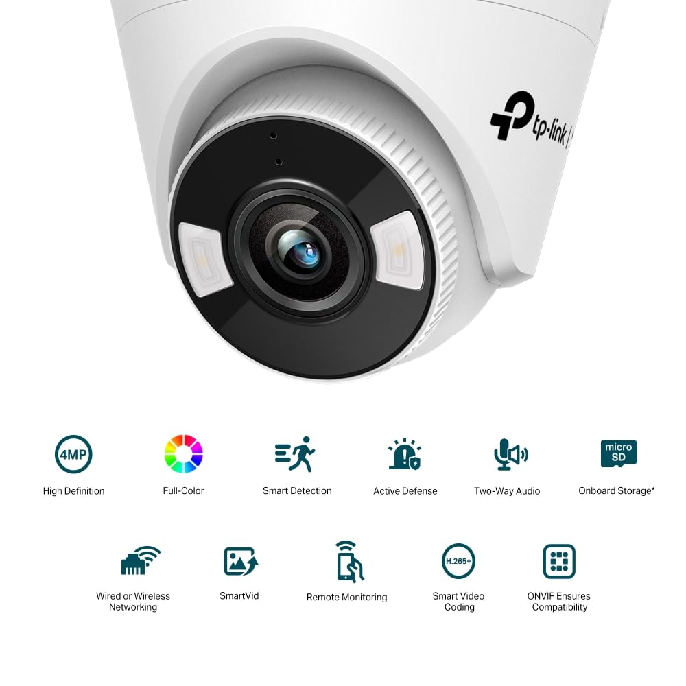 TP-Link VIGI C440-W Wireless Wired Wi-Fi Turret Network Security Camera| 24 Hour Full-Color CCTV | 4MP Ultra HD | Smart Detection | H.265+ | Two Way Audio | ONVIF | 4mm Lens