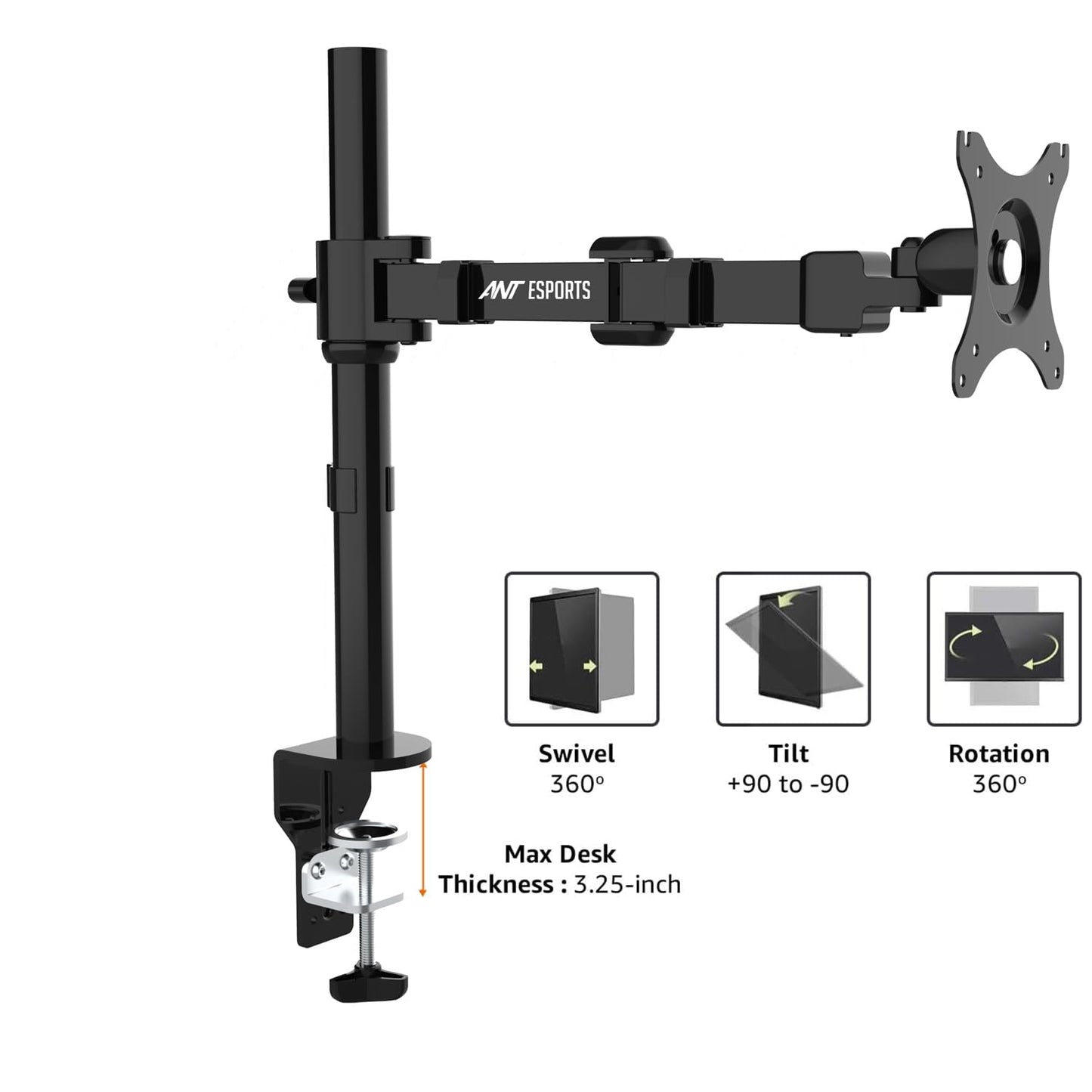 Ant Esports MA111 Pole Held Articulating Single Arm Desk Mount – Black