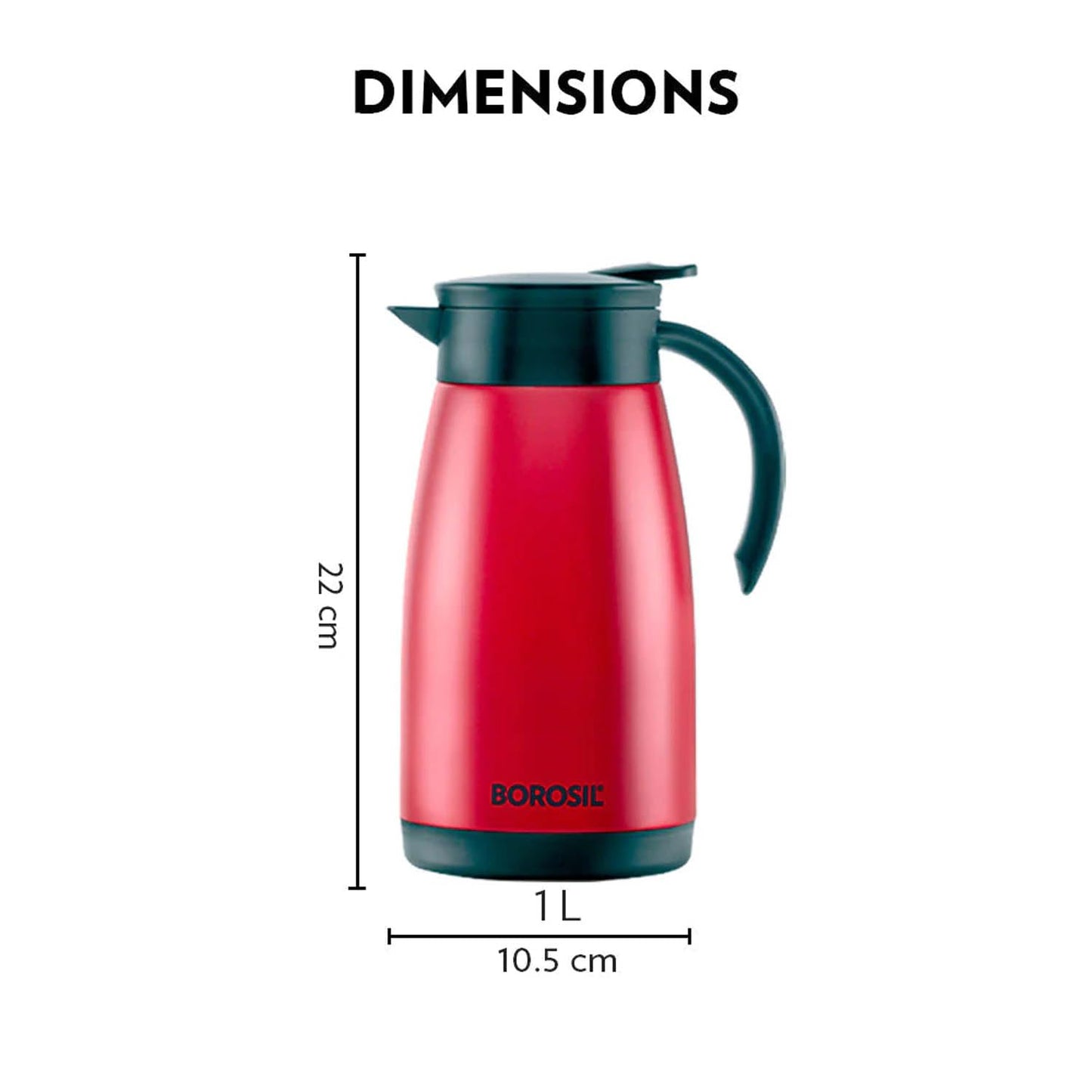 Borosil Stainless Steel 500ml Teapot with Handle | Double Wall Vacuum Insulated Thermosteel Carafe | BPA Free Jug for Tea/Coffee & Juice | 12 Hours Hot & 14 Hours Cold | 1 Year Warranty, Black