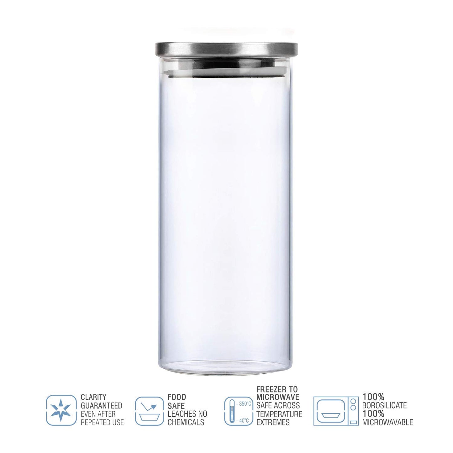 Cello Steelox Borosilicate Storage Jar, Air Tight, Clear, 1000 ml