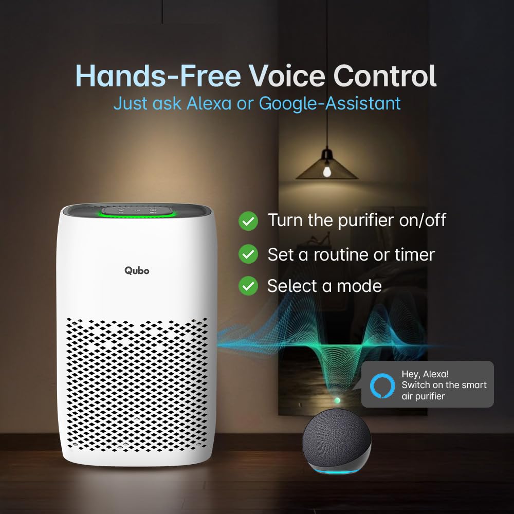 Qubo Smart Air Purifier Q400 for Home by Hero Group | 400 Sqft | 99.99% Allergen Removal |4-Layer True HEPA H13 Filter | 9000 Hrs Filter Life | App & Voice Control | Quiet Night Mode | BLDC Motor
