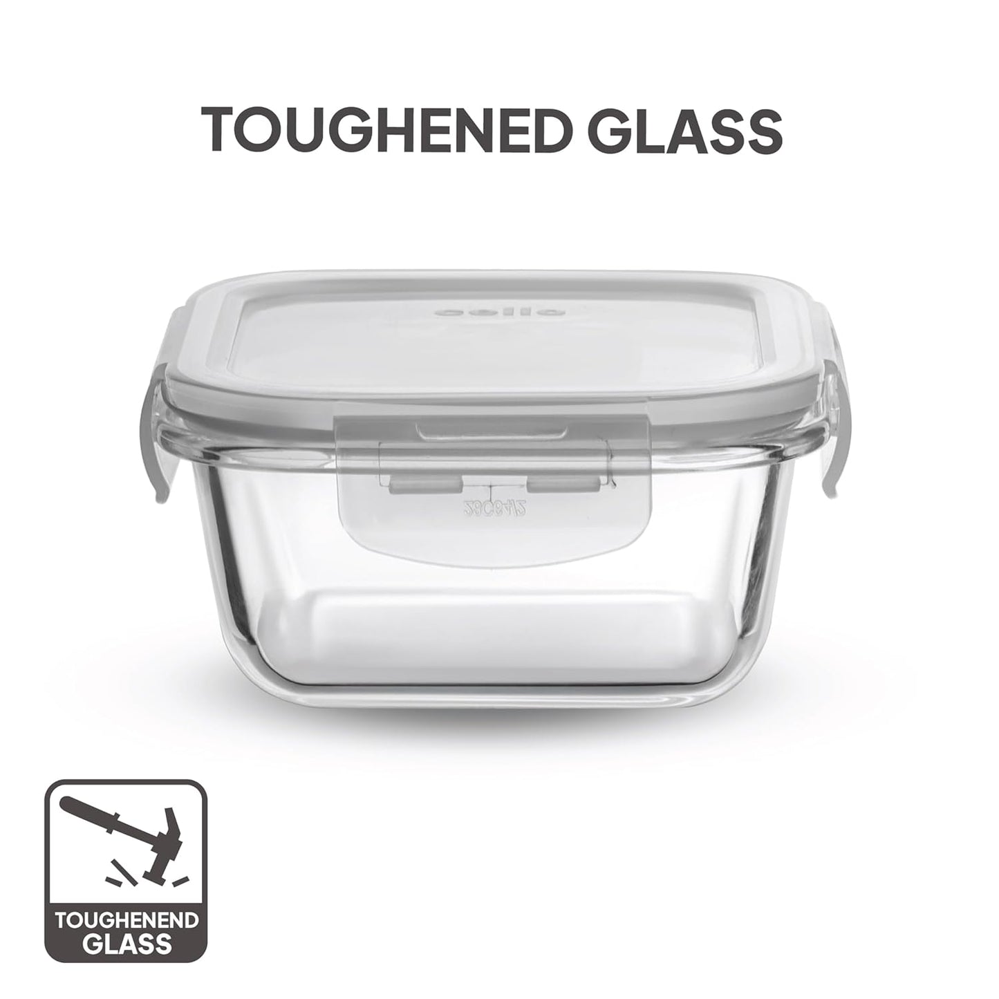 CELLO Glassy Square Lunch Box Set of 2 (320 ml x 2), Clear | Microwavable Toughened Glass | Leak Proof Design | Tiffin for Office/School/College