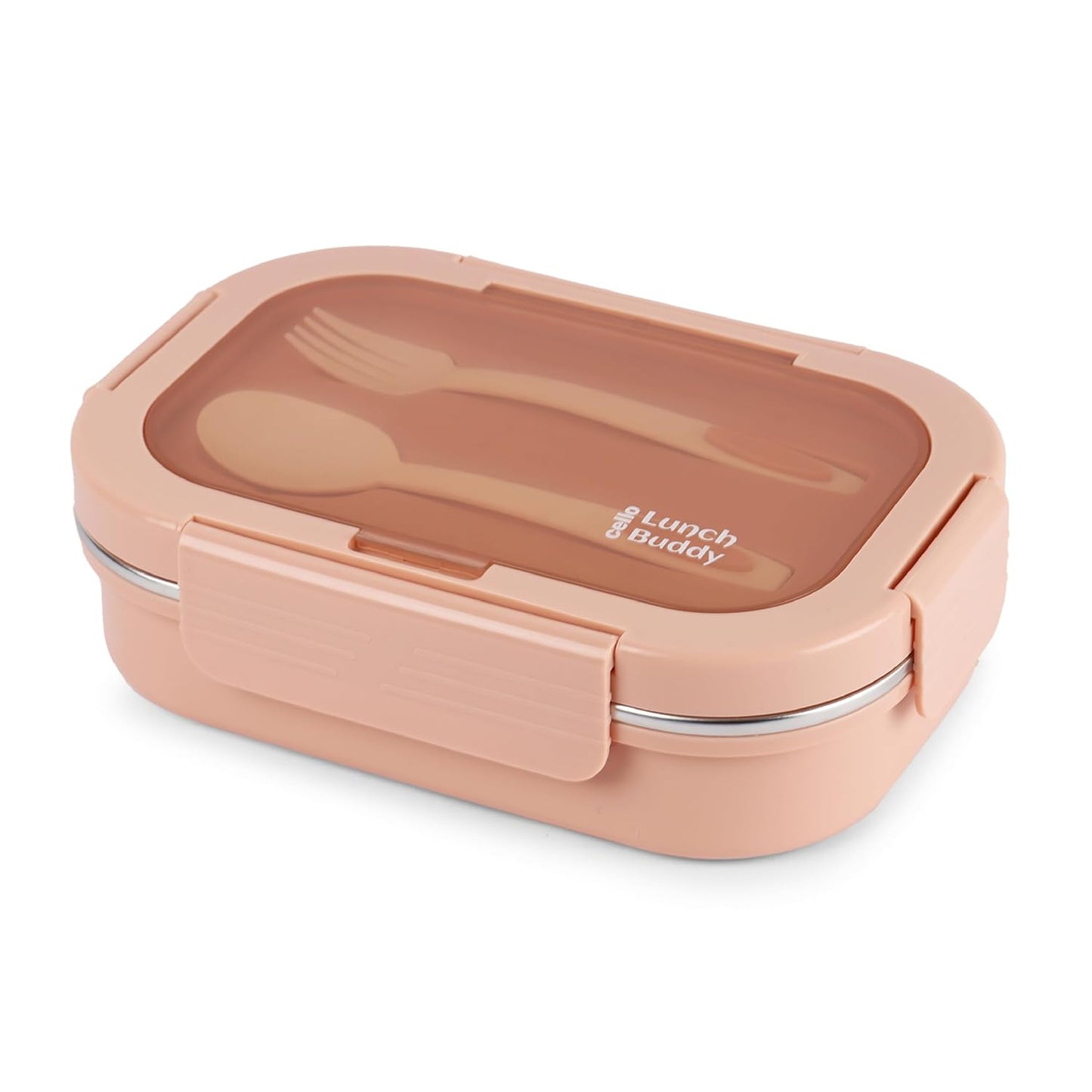 CELLO Lunch Buddy Insulated Lunch Box with Plastic Spoon and Fork | 100% Food Grade | Leak Proof and Break Resistant | Ideal for College,Office, Outdoor Activities | 925 ml, Pink