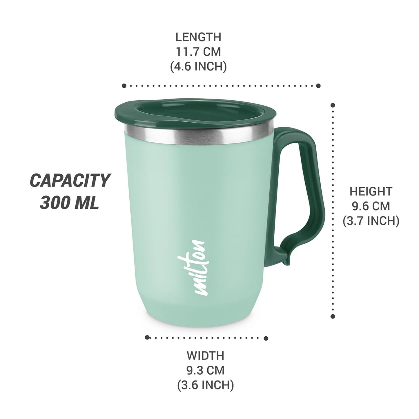 Milton Brew-Mate | 300ML Stainless Steel with Lid, Hot & Cold Beverages Stainless Steel Coffee Mug | Set of 2