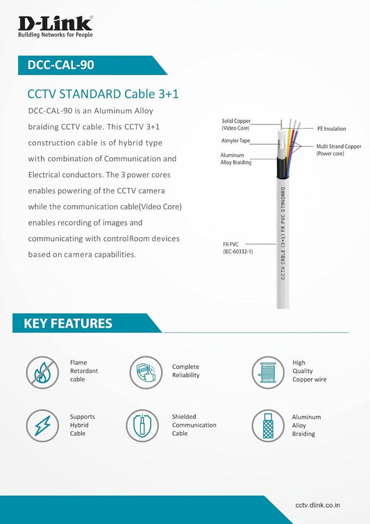 D-Link Cctv Standard 90Mtr Cable For Camera (3+1, Standard)