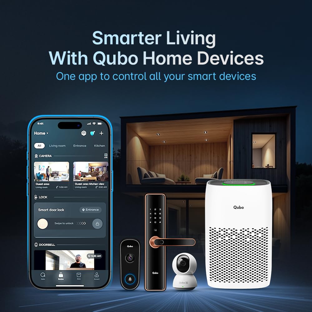 Qubo Smart Air Purifier Q400 for Home by Hero Group | 400 Sqft | 99.99% Allergen Removal |4-Layer True HEPA H13 Filter | 9000 Hrs Filter Life | App & Voice Control | Quiet Night Mode | BLDC Motor