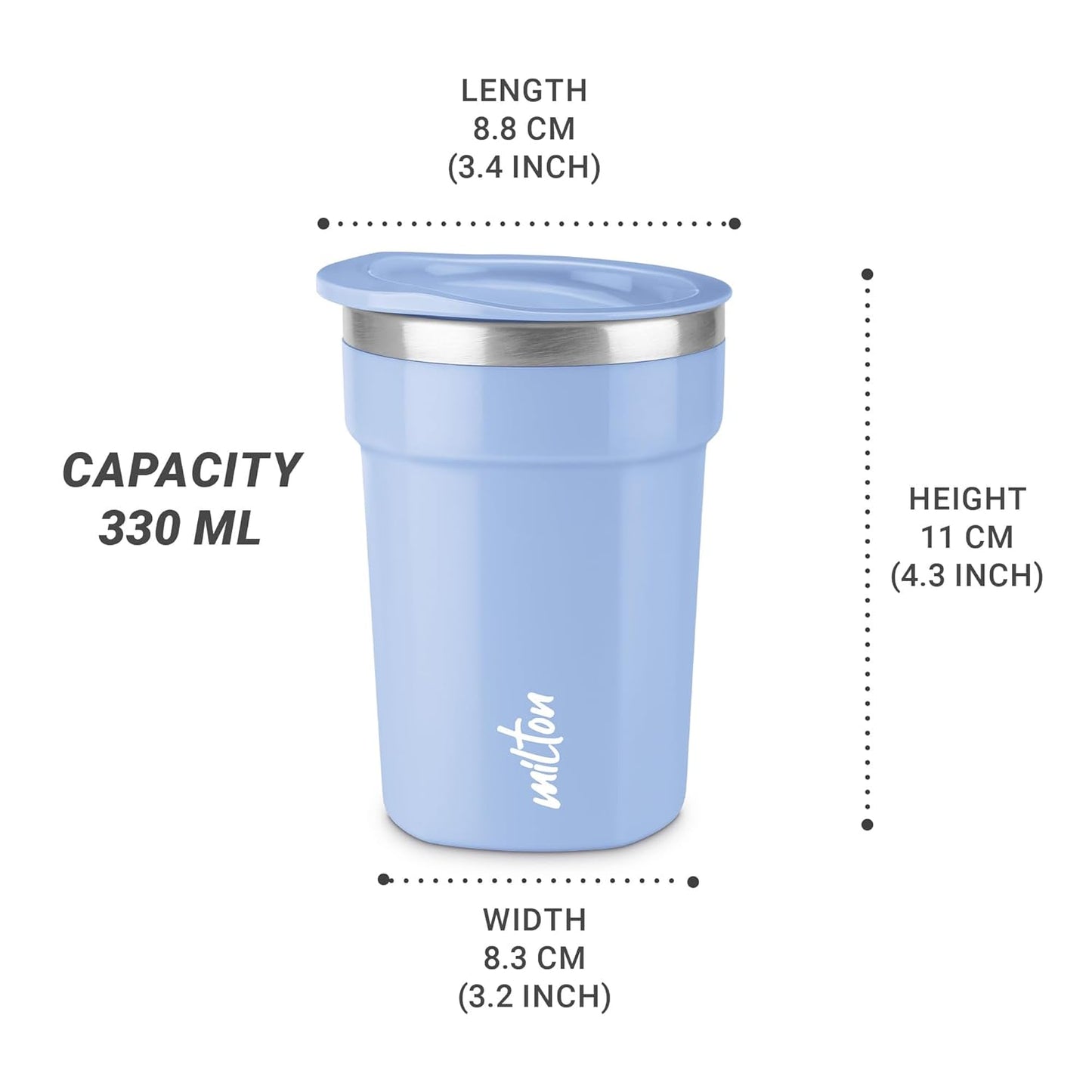 MILTON Cool Touch Deccan Coffee Mug 350 Double Walled 330 ml Inner Stainless Steel Tea Mug with Lid, Coffee Mug Travel Tea Cup, Black Coffee, Tea Cup Single