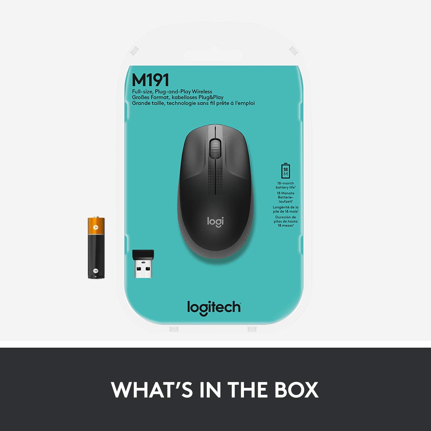 Logitech Wireless Mouse M191, Full Size Ambidextrous Curve Design, 18-Month Battery with Power Saving Mode, USB Receiver, Precise Cursor Control + Scrolling, Wide Scroll Wheel, Scooped Buttons - Black-MOUSE-Logitech-computerspace