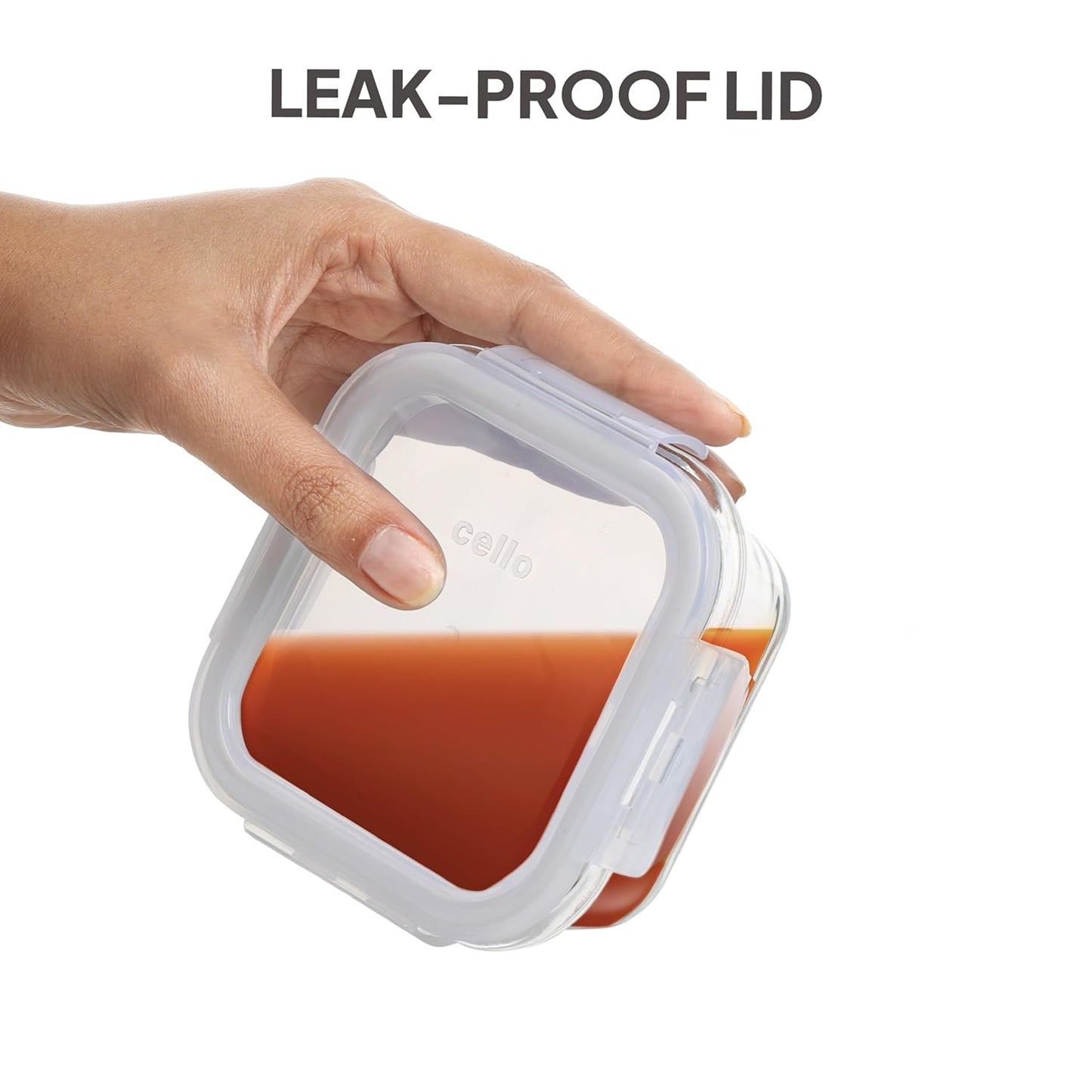 CELLO Glassy Square Lunch Box Set of 2 (320 ml x 2), Clear | Microwavable Toughened Glass | Leak Proof Design | Tiffin for Office/School/College