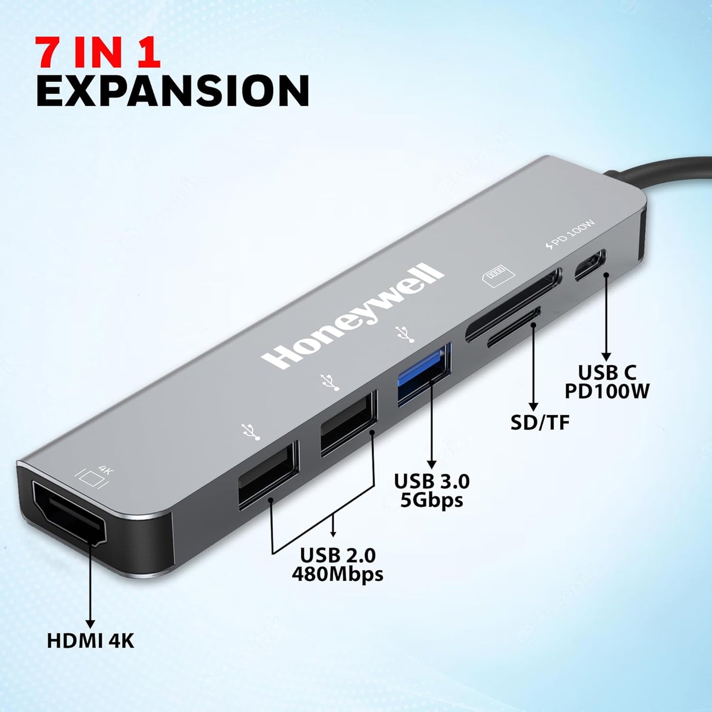 Honeywell Newly Launched 7-in-1 TypeC Docking Station with 4K HDMI,1xUSB 3.0,2xUSB 2.0 & TypeC 3.0 PD Charging 100W Port, SD & Micro SD Slot, for All Type C Devices- MacBook Laptop, PC, Thunderbolt 3-Dock Station-Honeywell-computerspace