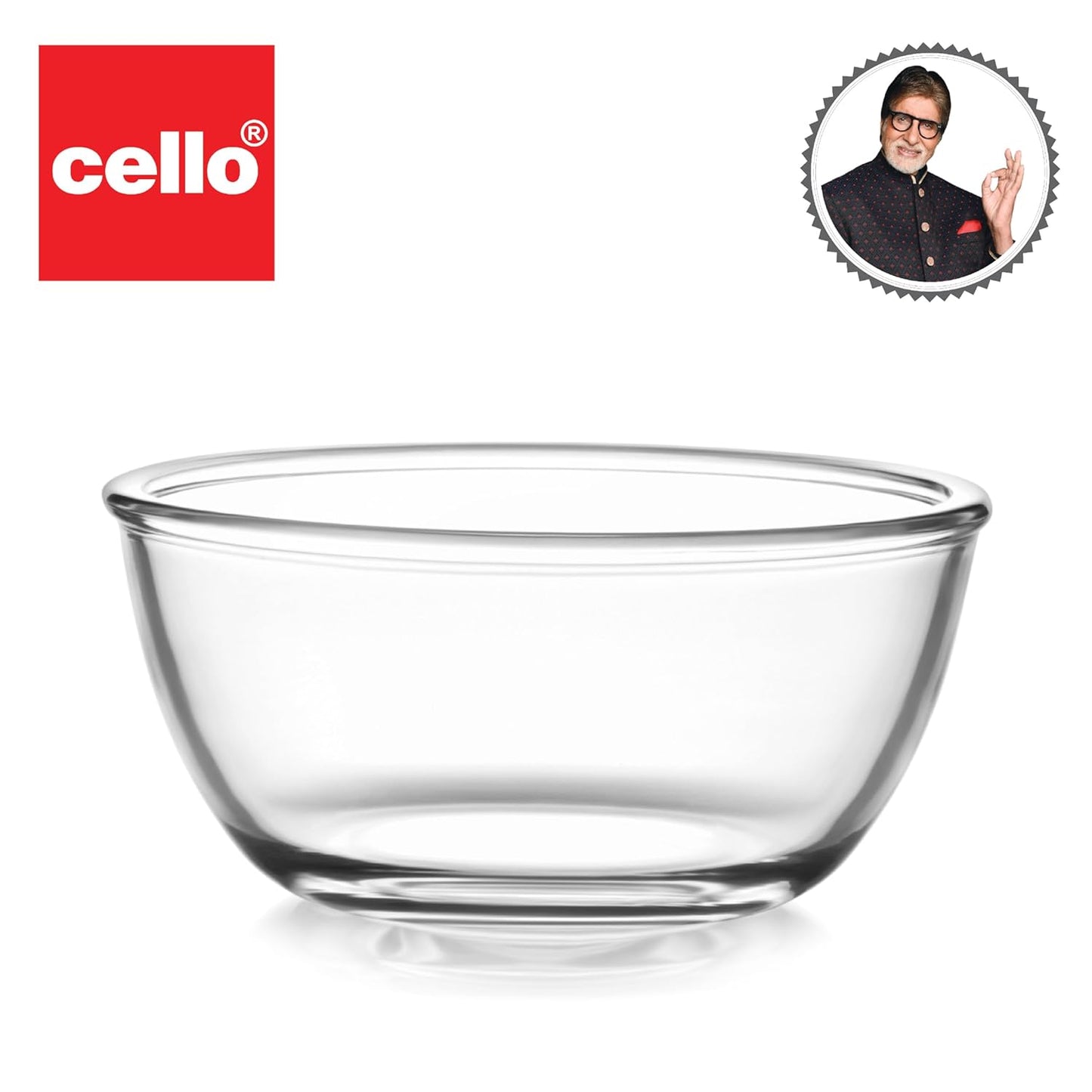 CELLO Ornella Toughened Glass Mixing Bowl Without Lid | Microwave Safe & Dishwasher Safe | Clear & Non- Porous Glass | Scratch Resistant | Transparent