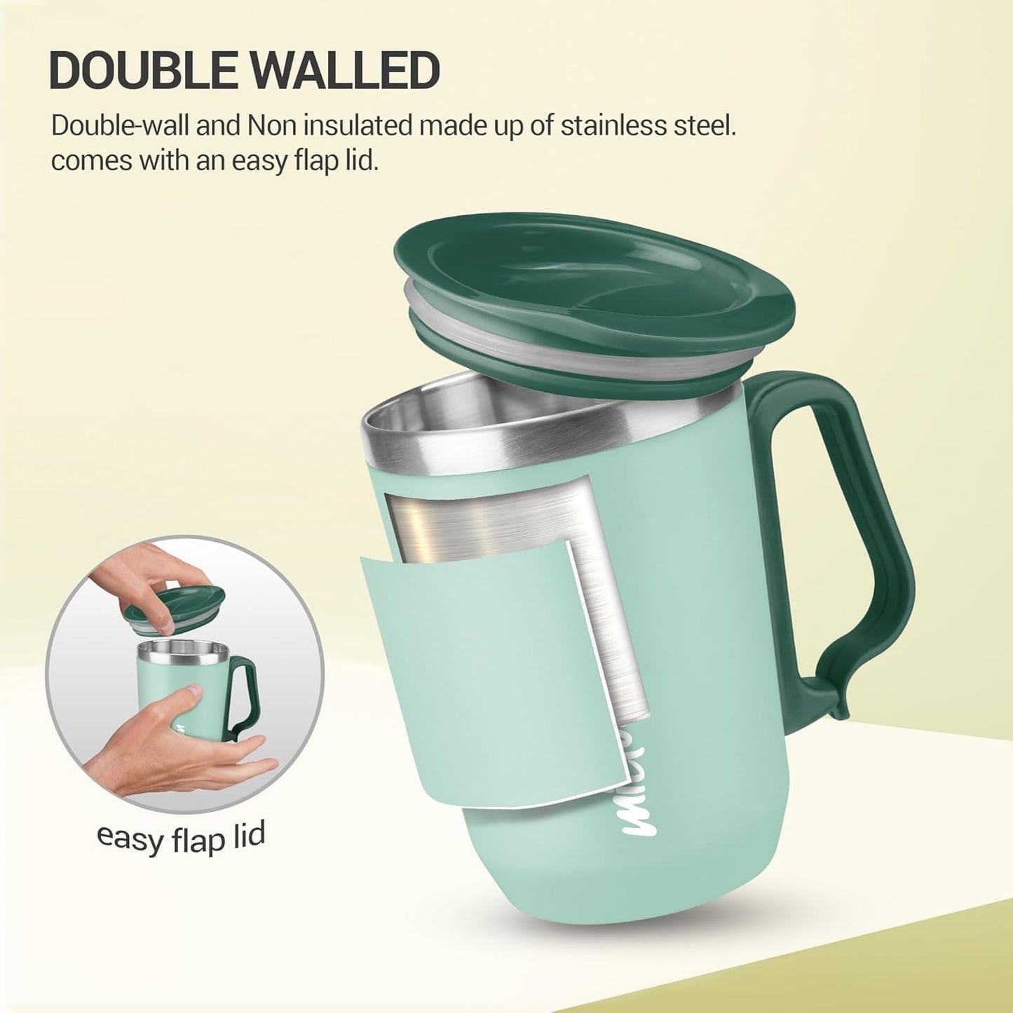 Milton Brew-Mate | 300ML Stainless Steel with Lid, Hot & Cold Beverages Stainless Steel Coffee Mug | Set of 2