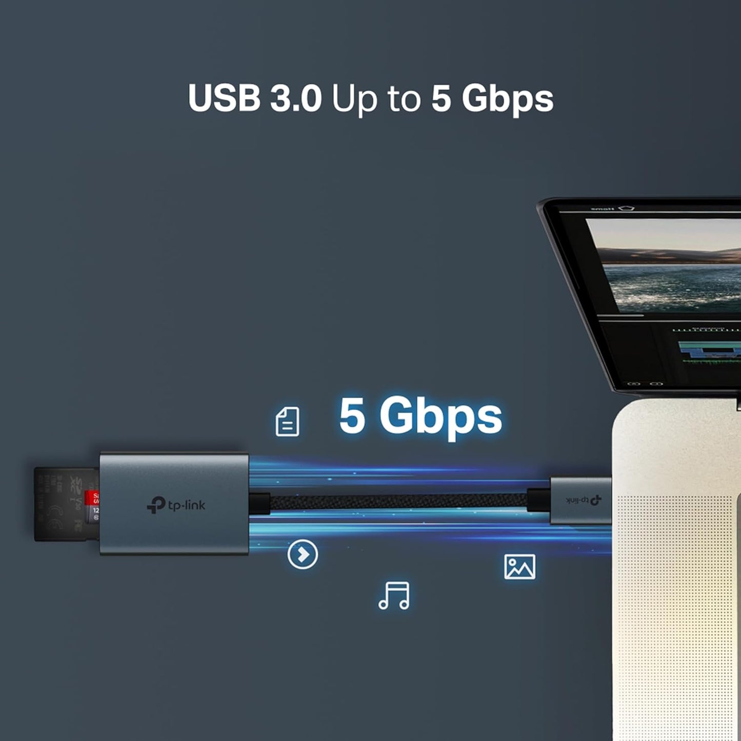 TP-Link UA430 USB 3.0 Type-A to SD & microSD 3.0 Card Reader Up to 5 Gbps, Plug and Play, Dual Card Reading/Writing Simultaneously, Flexible 150mm Braided Cable