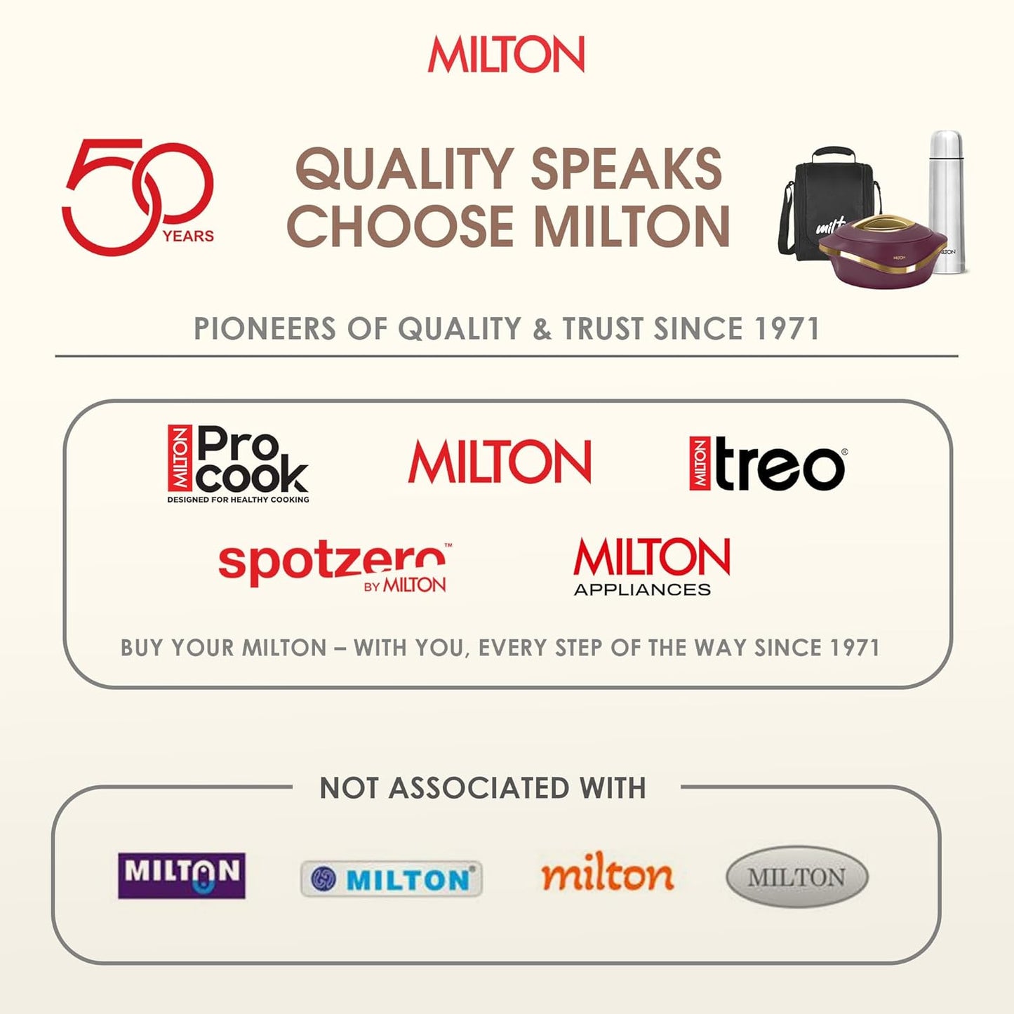 Milton brand advertisement with product images and branding elements.