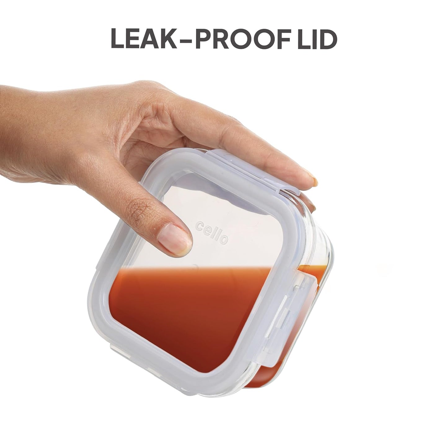 CELLO Glassy Square Lunch Box Set of 2 (320 ml x 2), Clear | Microwavable Toughened Glass | Leak Proof Design | Tiffin for Office/School/College