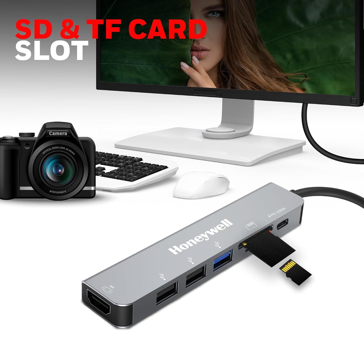 Honeywell Newly Launched 7-in-1 TypeC Docking Station with 4K HDMI,1xUSB 3.0,2xUSB 2.0 & TypeC 3.0 PD Charging 100W Port, SD & Micro SD Slot, for All Type C Devices- MacBook Laptop, PC, Thunderbolt 3-Dock Station-Honeywell-computerspace