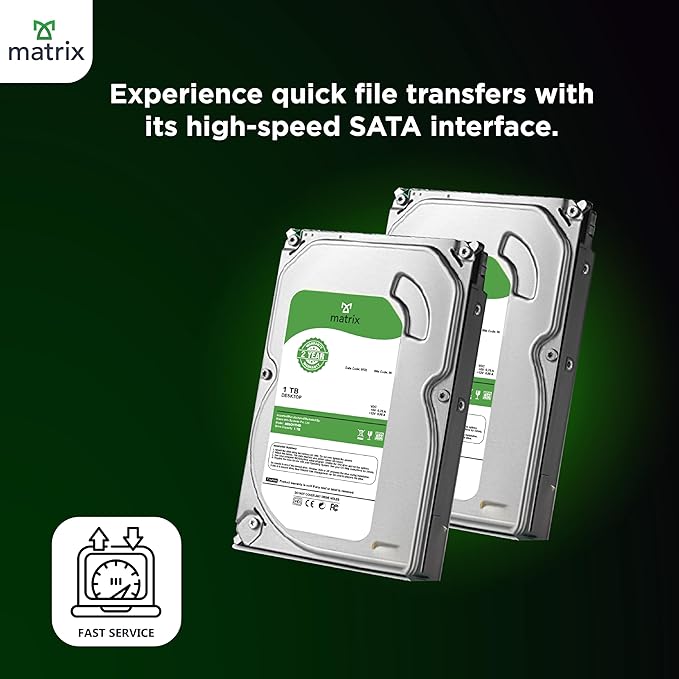 Matrix 1TB SATA Hard Drive for Desktop (HDD) 3.5 Inch SATA 6 GB/s 7200 RPM, 2 Year Warranty