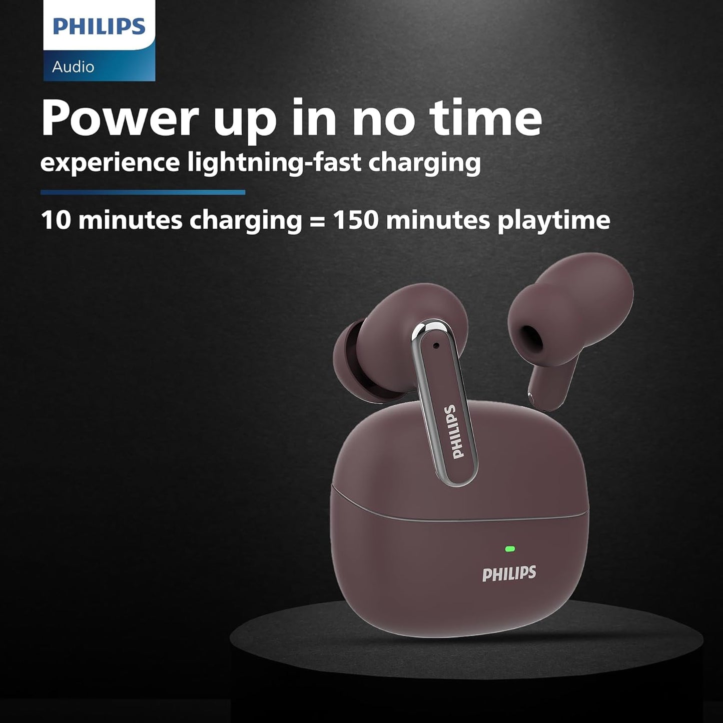 PHILIPS TAT1150BK/94 Premium Wireless Earbuds with ANC, Quad Mic ENC, Up to 55 Hr Playtime,13mm Neodymium Drivers,Multipoint, ergonomically Designed,IPX5 Water Resistance,Fast Charging (Deep Black)