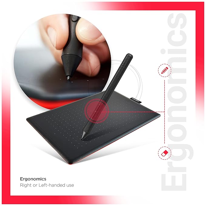 Wacom One by CTL-672 Medium 8.5-inch x 5.3-inch Graphic Tablet (Red/Black)