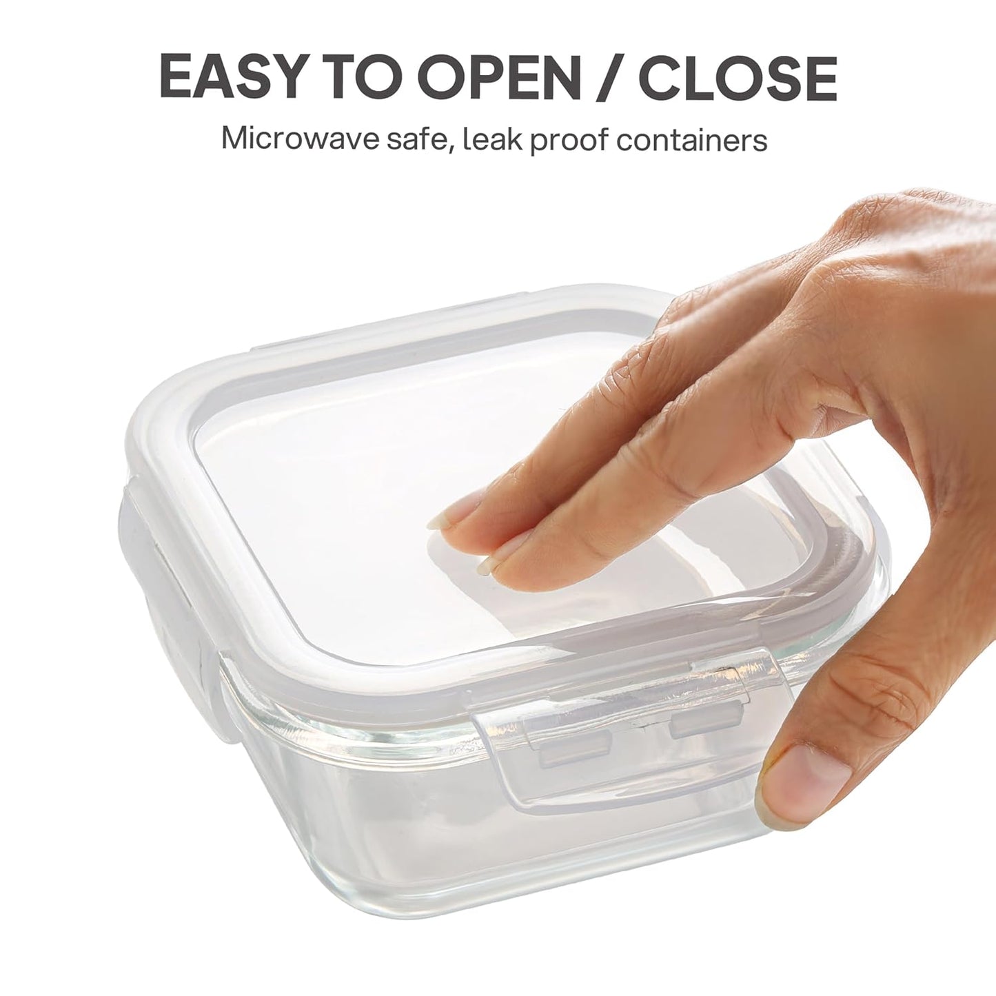 CELLO Glassy Square Lunch Box Set of 2 (320 ml x 2), Clear | Microwavable Toughened Glass | Leak Proof Design | Tiffin for Office/School/College