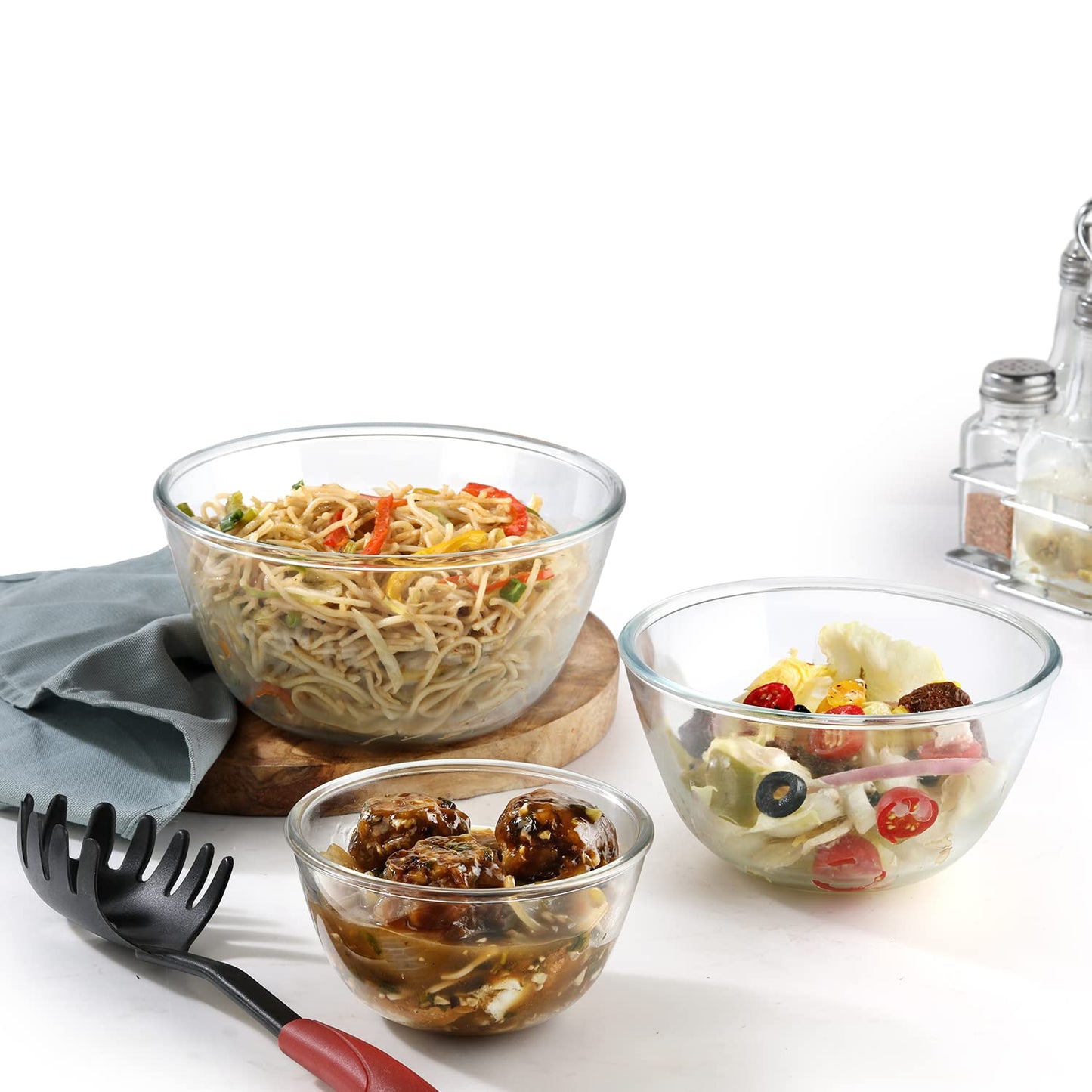 CELLO Ornella Toughened Glass Mixing Bowl Without Lid | Microwave Safe & Dishwasher Safe | Clear & Non- Porous Glass | Scratch Resistant | Transparent