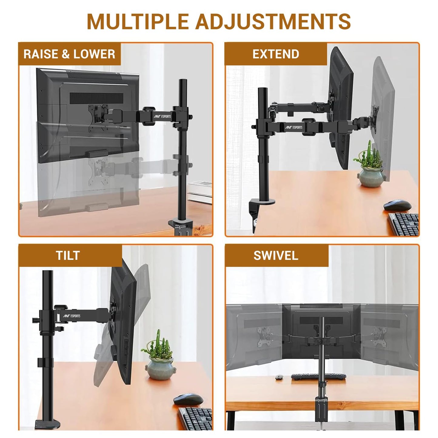 Ant Esports MA111 Pole Held Articulating Single Arm Desk Mount – Black