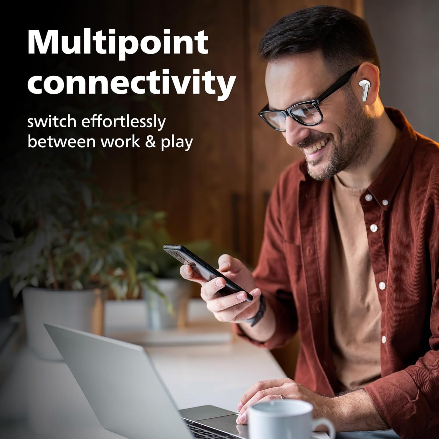 PHILIPS TAT1150BK/94 Premium Wireless Earbuds with ANC, Quad Mic ENC, Up to 55 Hr Playtime,13mm Neodymium Drivers,Multipoint, ergonomically Designed,IPX5 Water Resistance,Fast Charging (Deep Black)