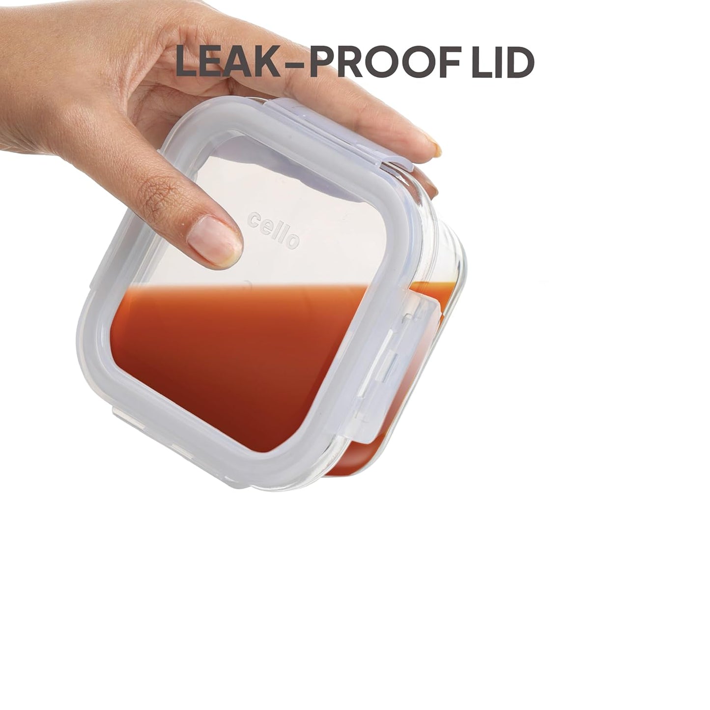CELLO Glassy Square Lunch Box Set of 2 (320 ml x 2), Clear | Microwavable Toughened Glass | Leak Proof Design | Tiffin for Office/School/College