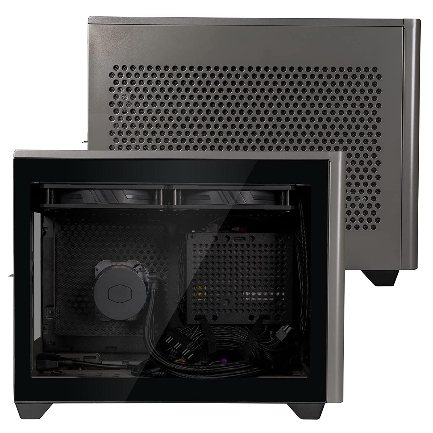Cooler Master NR200P MAX SFF Small Form Factor Mini-ITX Case with Custom 280mm AIO 850W SFX Gold PSU Triple-Slot GPU Premium PCIe Gen4 Riser Tempered Glass or Vented Panel Option Grey-Cabinet-Cooler Master-computerspace