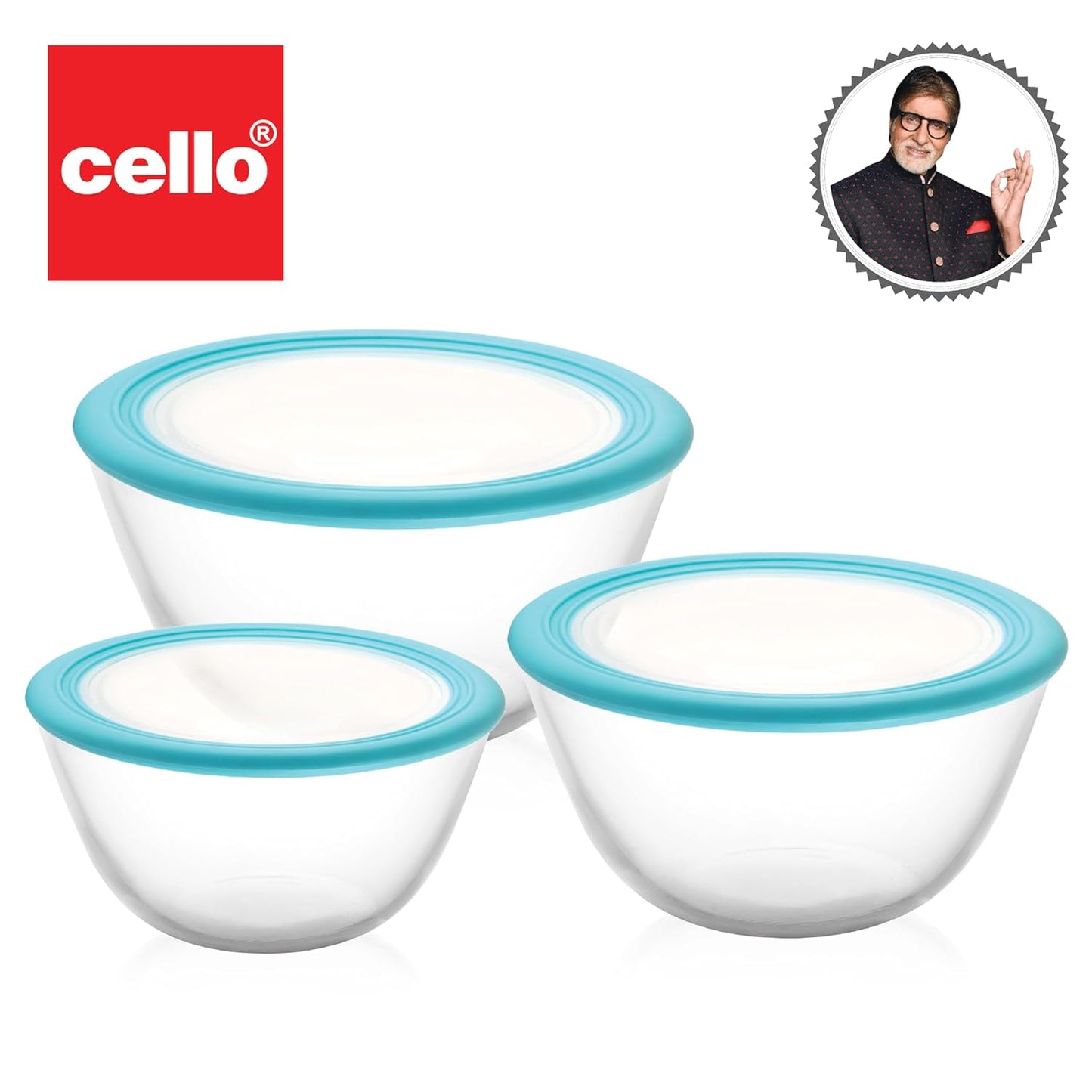 CELLO Ornella Toughened Glass Mixing Bowl Without Lid | Microwave Safe & Dishwasher Safe | Clear & Non- Porous Glass | Scratch Resistant | Transparent