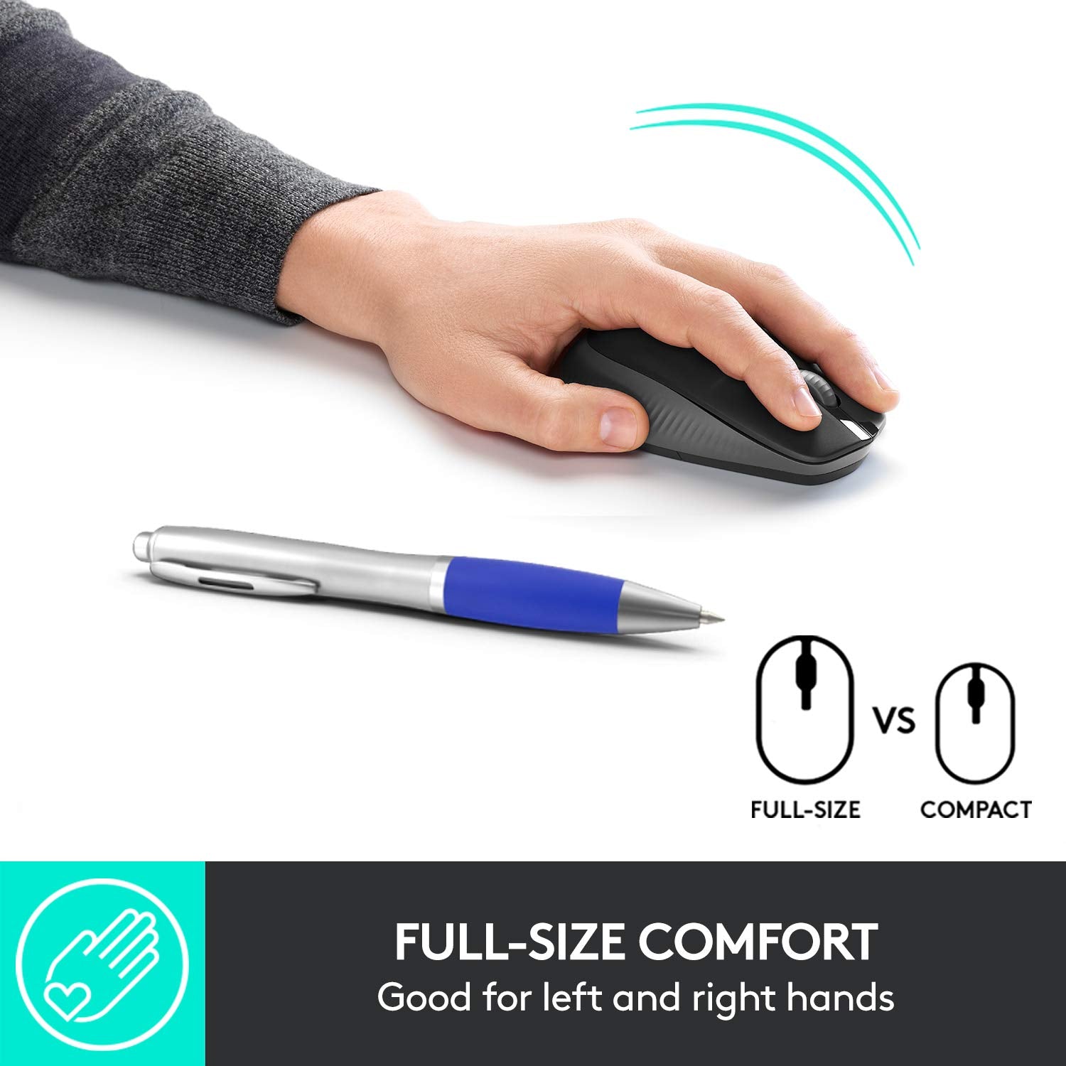 Logitech Wireless Mouse M191, Full Size Ambidextrous Curve Design, 18-Month Battery with Power Saving Mode, USB Receiver, Precise Cursor Control + Scrolling, Wide Scroll Wheel, Scooped Buttons - Black-MOUSE-Logitech-computerspace