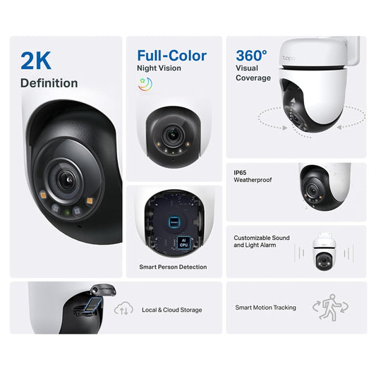 Tp link Tapo Outdoor Pan/Tilt Security Wifi Camera C510W 2K resolution Full Color night vision 360 degree Visual coverage local microSD storage upto 512Gb