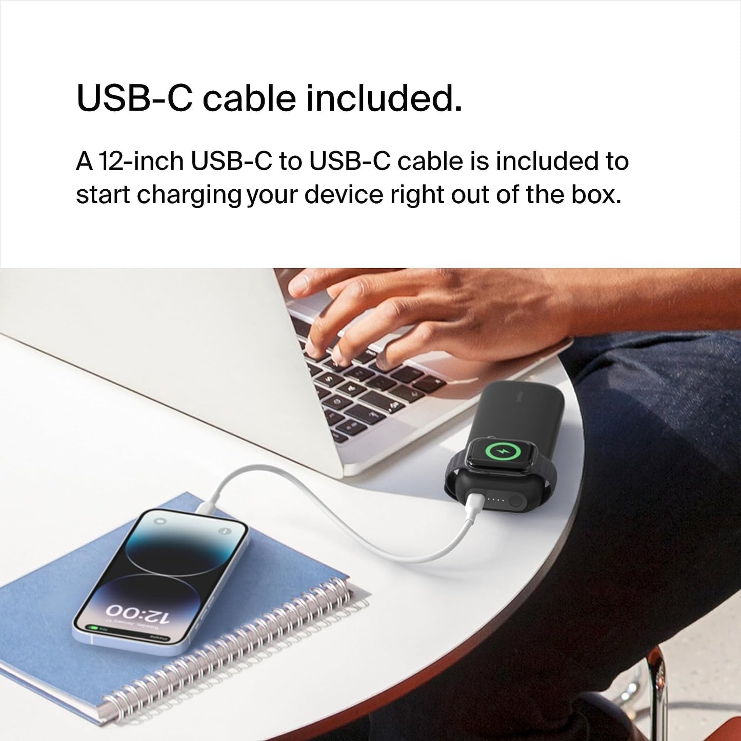 Belkin 10000 mAh Power Bank with 7.5W Fast Wireless Apple Watch & AirPods Pro (2nd Generation) Charger, 20W USB-C PD Port - Black-Power Bank-Belkin-computerspace