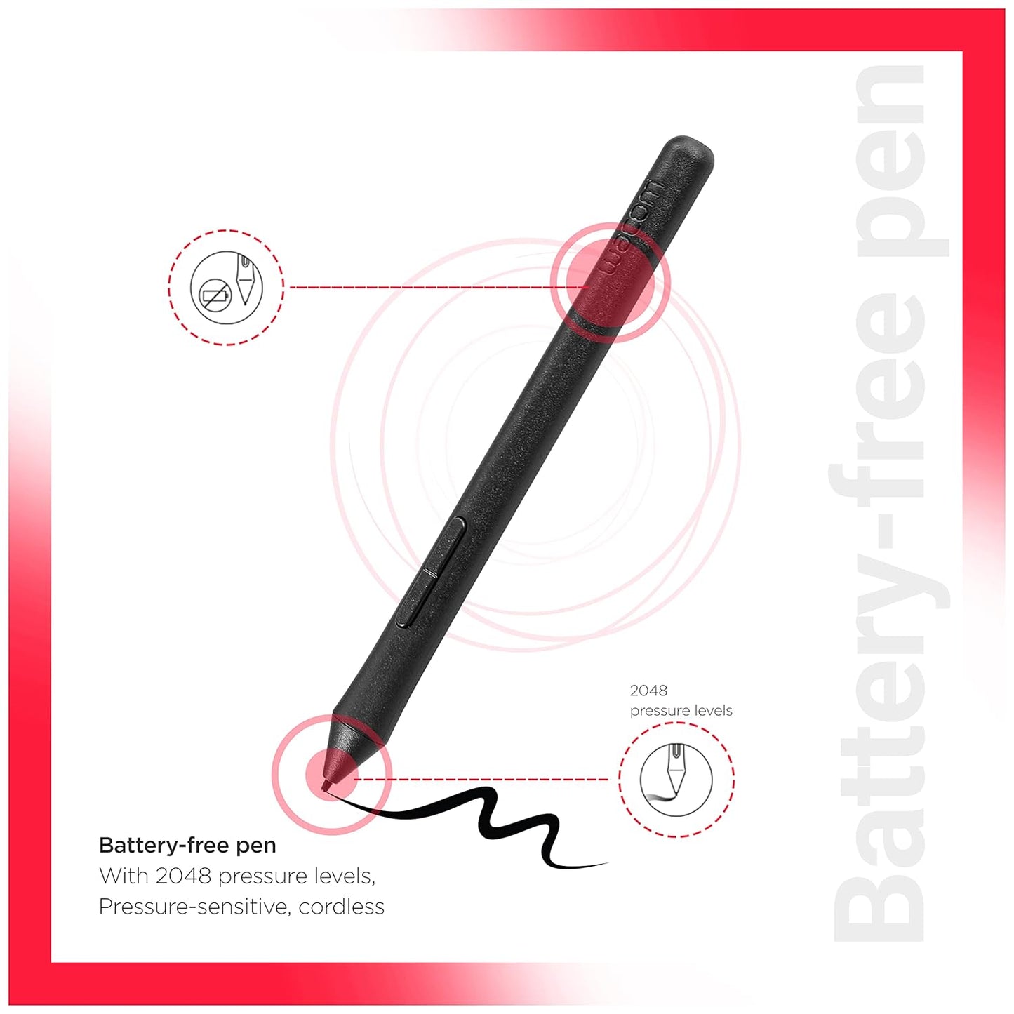 Wacom One by CTL-672 Medium 8.5-inch x 5.3-inch Graphic Tablet (Red/Black)