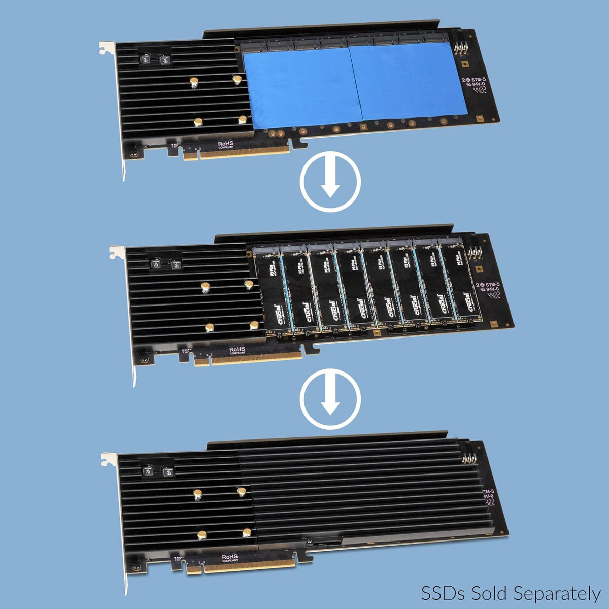 Sonnet M.2 8x4 Silent Gen4 PCIe Card Eight M.2 NVMe SSD Slots on a PCIe 4.0 x16 Card