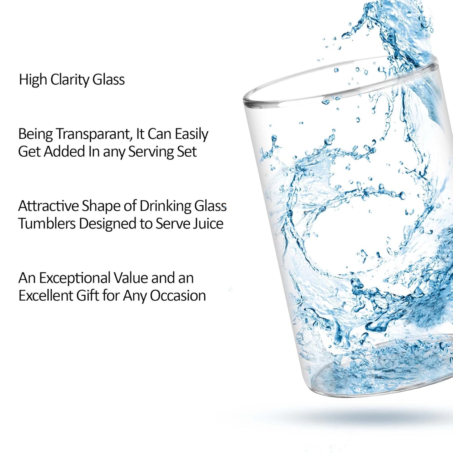 Treo by Milton Vector Borosilicate Glass Tumbler, Set of 6, 300 ml Each, Transparent, Ideal for Water, Juice, Cocktails, Mocktails