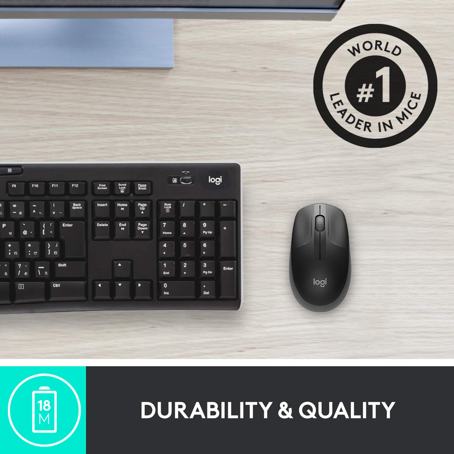 Logitech Wireless Mouse M191, Full Size Ambidextrous Curve Design, 18-Month Battery with Power Saving Mode, USB Receiver, Precise Cursor Control + Scrolling, Wide Scroll Wheel, Scooped Buttons - Black-MOUSE-Logitech-computerspace