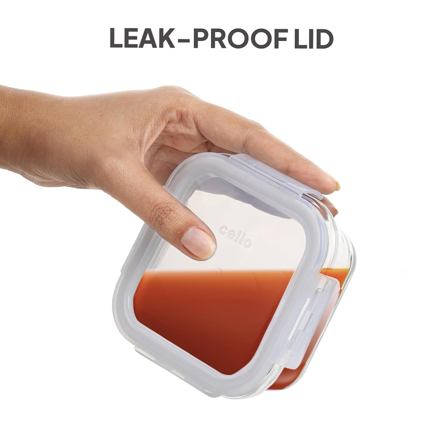 CELLO Glassy Square Lunch Box Set of 2 (320 ml x 2), Clear | Microwavable Toughened Glass | Leak Proof Design | Tiffin for Office/School/College