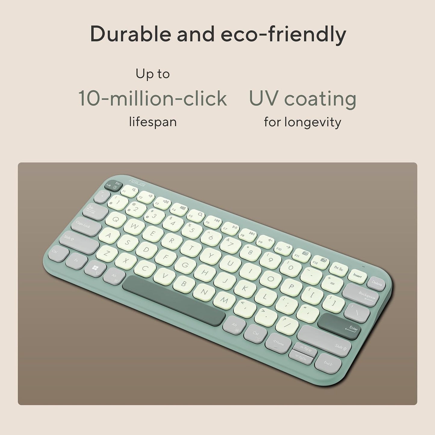 ASUS Marshmallow Kw100 Keyboard, Supports Up to 3 Devices, 1.6Mm Key Travel, Scissor Keys, Compact & Lightweight Keyboard, Bluetooth